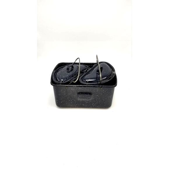 Vintage Enamelware Roaster Pans, Graniteware Camping Set - Picture 2 of 5